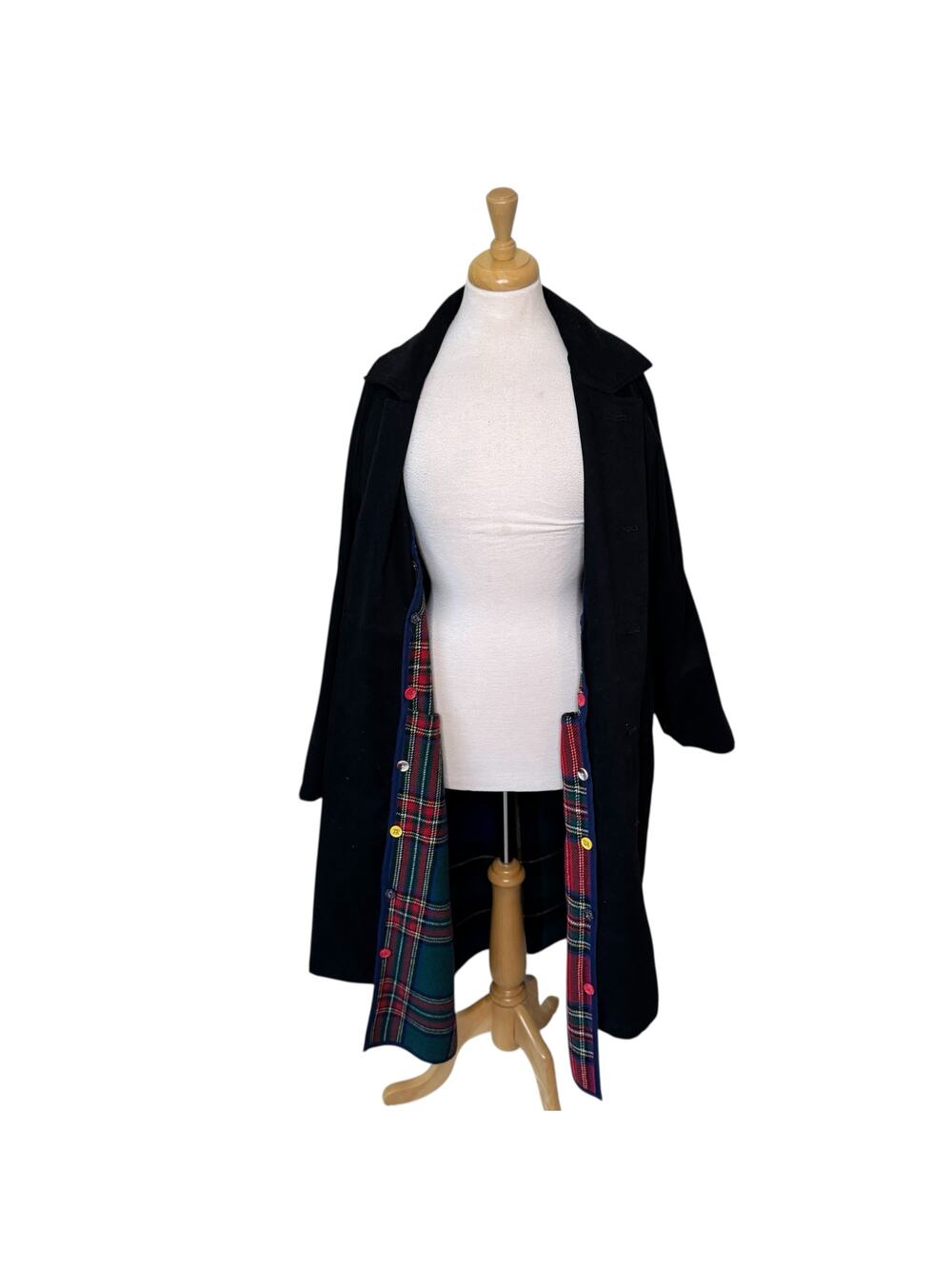 2.7 AUGUST APPAREL Long Black Plaid Wool Blend Lined Button Up Coat Size Small